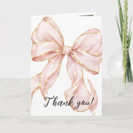 Tarjeta Pink Bow Girl First Birthday Party Thank You Card