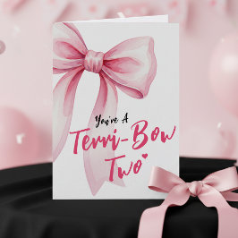 Tarjeta Pink Bow Girls Happy 2nd Birthday Terrible Two