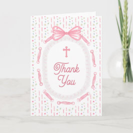 Tarjeta Pink Bow Ribbon Frame Floral Religious Thank You