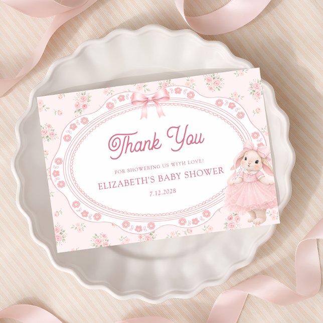 Tarjeta Pink Bunny Preppy Baby Shower Thank You  Card (Subido por el creador)