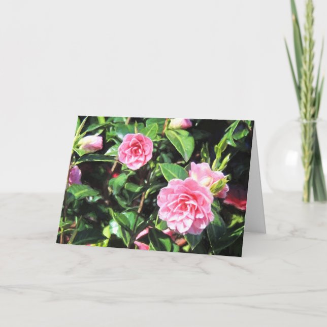 Tarjeta Pink Camellias Greeting Card (Anverso)