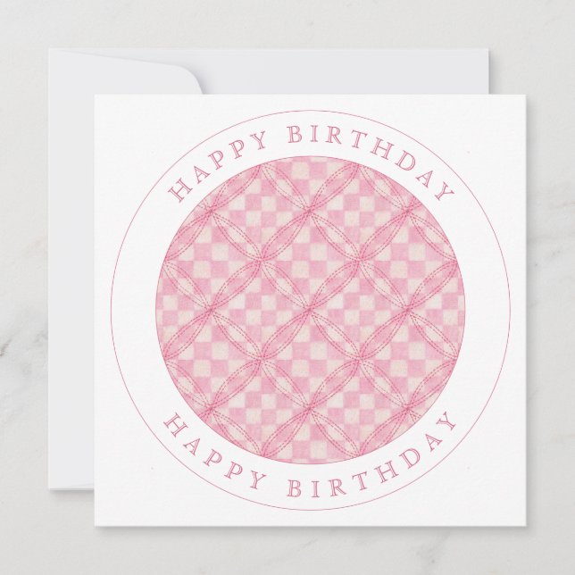 Tarjeta PINK CHECK QUILT Square Flat Birday Card (Anverso)
