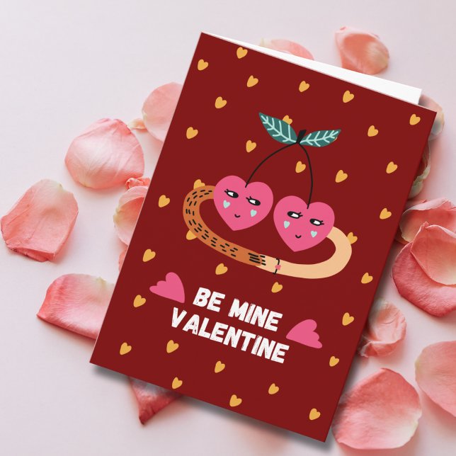 Tarjeta Pink Cherries Be Mine Valentine's Day Photo Custom (Subido por el creador)