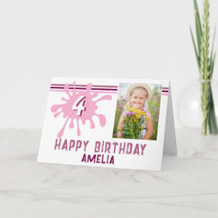 Tarjeta Pink Color Splash 3 Photo Birday Card para Chicas