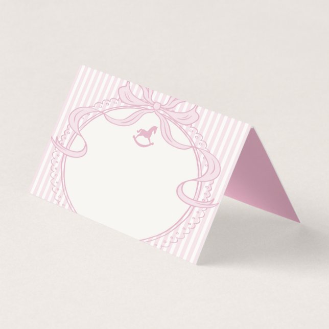 Tarjeta Pink Coquette Bow Rocking Horse Place Card (Anverso)