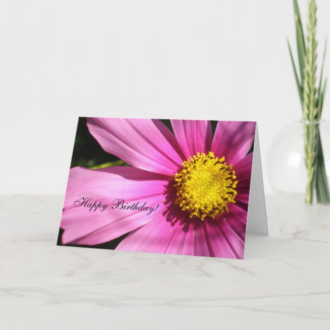 Tarjeta Pink Cosmos Flower Happy Birday (Anverso)