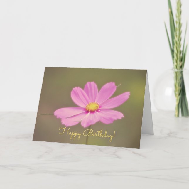 Tarjeta Pink Cosmos Happy Birday Card (Anverso)