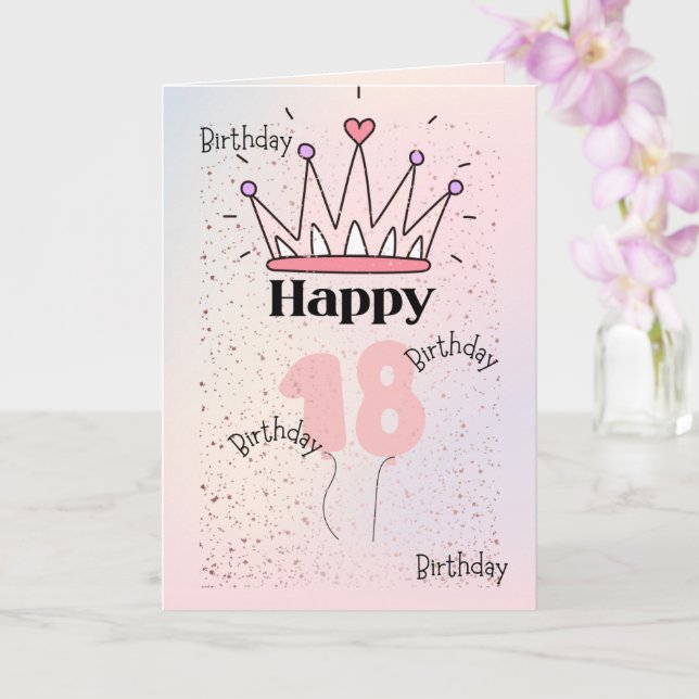 Tarjeta Pink Crown “Happy 18” Birthday Card | Elegant Roya (Orquídea)