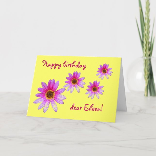Tarjeta Pink Daisy Happy Birday Eileen Card (Anverso)