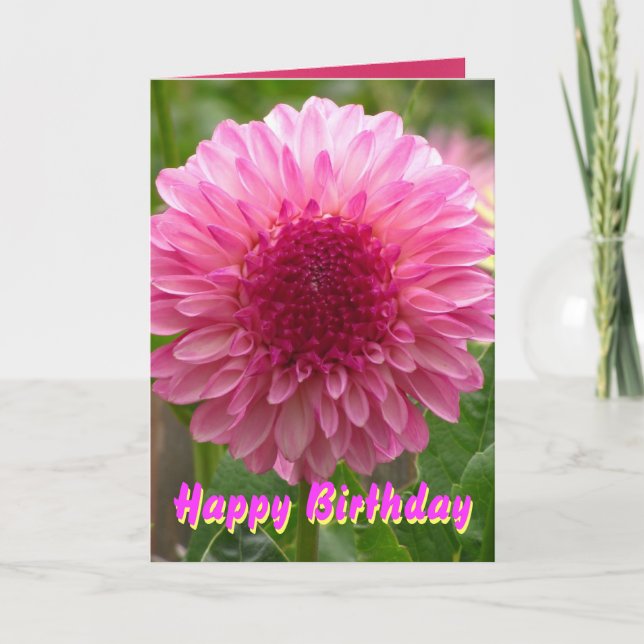 Tarjeta Pink Dalia Happy Birthday Flower (Anverso)