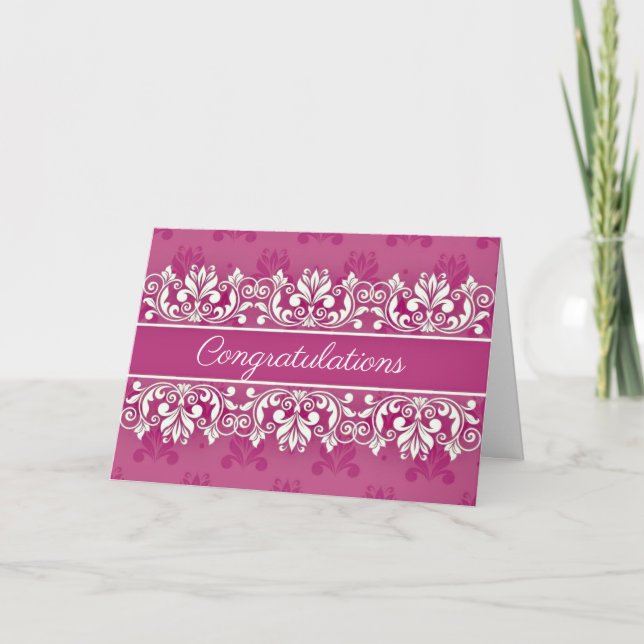 Tarjeta Pink Damask swirl Congratulations Card (Anverso)