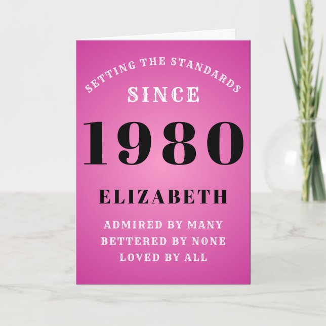 Tarjeta Pink de cumpleaños personalizado de 1980 Añadir tu (Anverso)