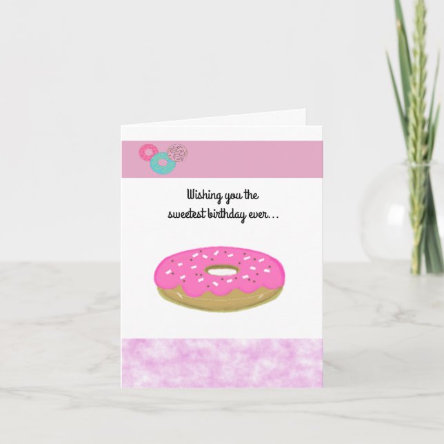 Tarjeta Pink Donut Sweetest Birday jamás (Anverso)