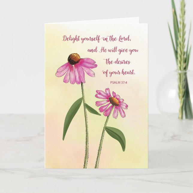 Tarjeta Pink Echinacea Watercolor de nacimiento religioso (Anverso)
