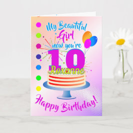 Tarjeta PINK Feliz 10º Cumpleaños | Editable