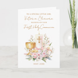 Tarjeta Pink First Holy Communion Chalice Candle