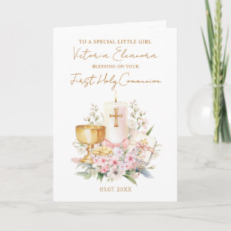 Tarjeta Pink First Holy Communion Chalice Candle