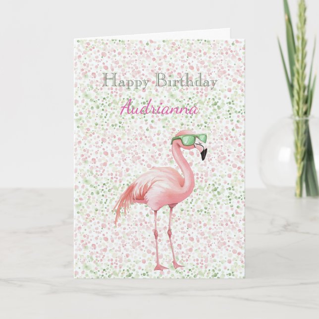 Tarjeta Pink Flamingo Birthday (Anverso)