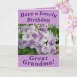 Tarjeta Pink Floral  Birthday Card for Great Grandma<br><div class="desc">Floral birthday card for Great Grandma featuring beautiful purple Primula flowers.  Text can easily be personalised as wished.</div>