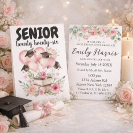 Tarjeta Pink Floral Graduation Party Invitation