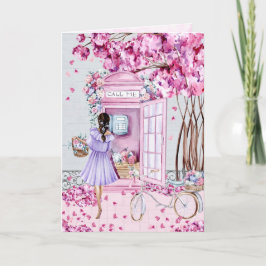 Tarjeta Pink Floral Phone Booth | Amistad
