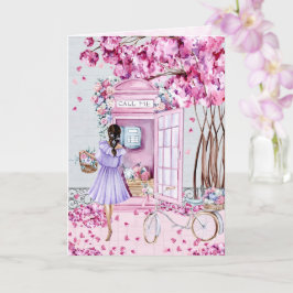 Tarjeta Pink Floral Phone Booth | Amistad