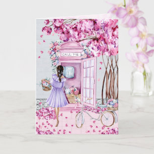 Tarjeta Pink Floral Phone Booth Amistad