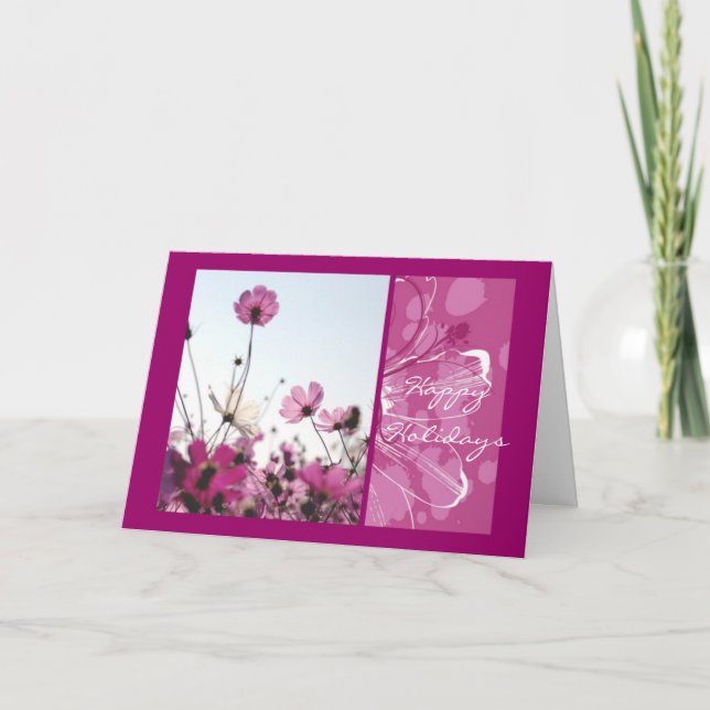 Tarjeta Pink flowers floral nature happy holidays designer (Anverso)