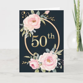 Tarjeta Pink Flowers on Black 50th Wedding Anniversary