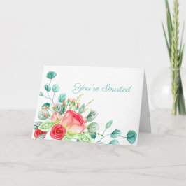 Tarjeta Pink Garden Watercolor Rosa Bouquet Briquet Ducha 