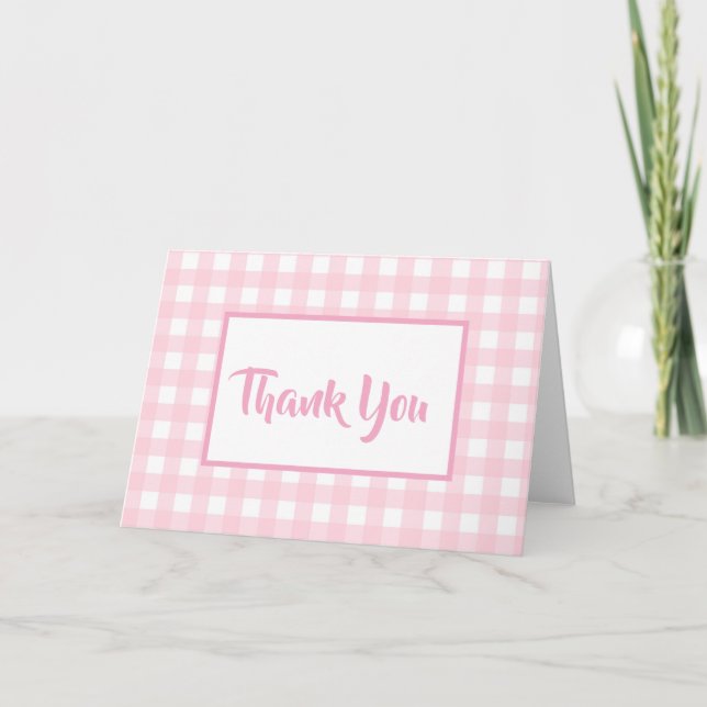 Tarjeta Pink Gingham Gracias (Anverso)