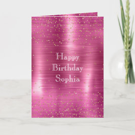 Tarjeta Pink Glam Gold Sparkle Confetti Cumpleaños