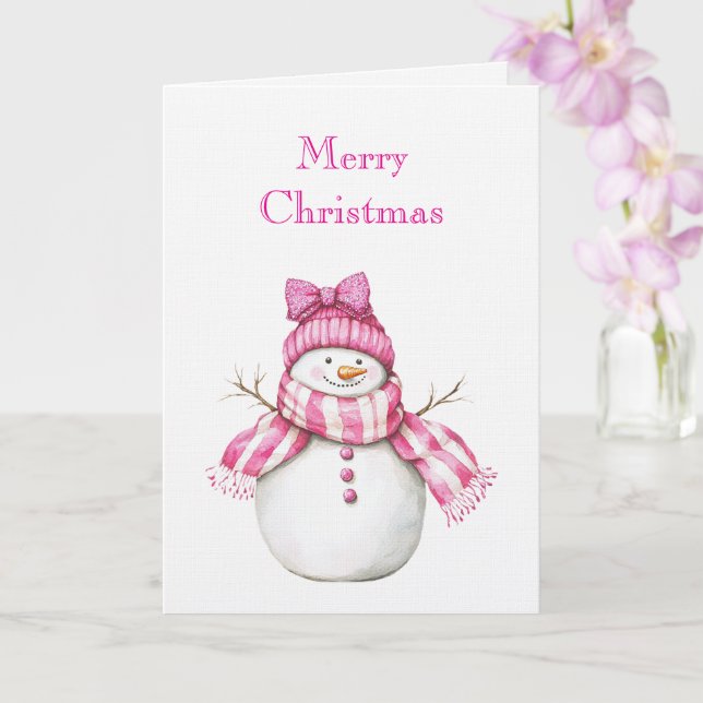 Tarjeta Pink Glam Snowman Snowwoman Christmas (Orquídea)