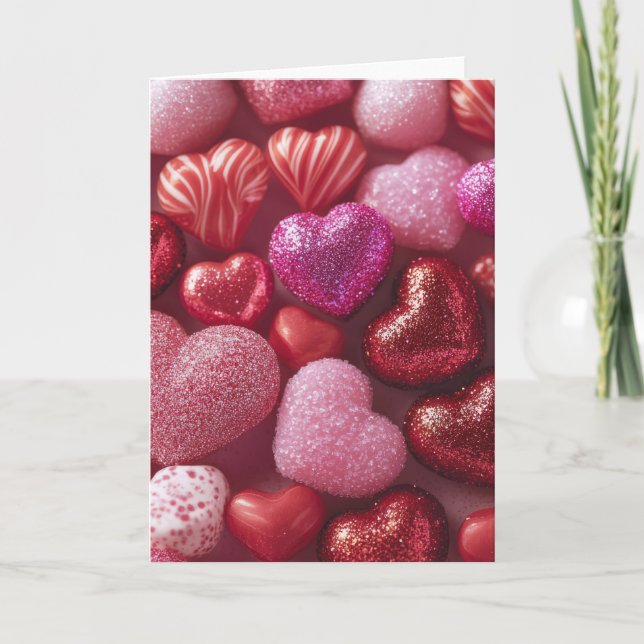 Tarjeta Pink Glitter Hearts Design Valentine’s Day Card (Anverso)