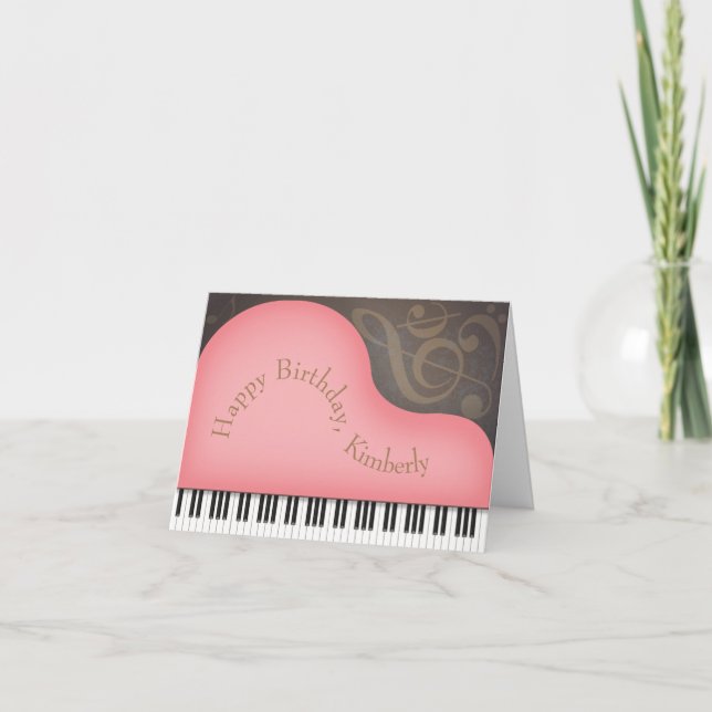 Tarjeta Pink Grand Piano Whimsical Personalizado Cumpleaño (Anverso)