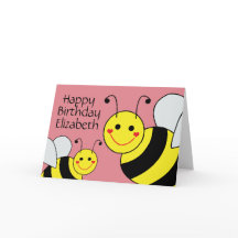 Pink Happy Birday Bumble Bee Personalizado