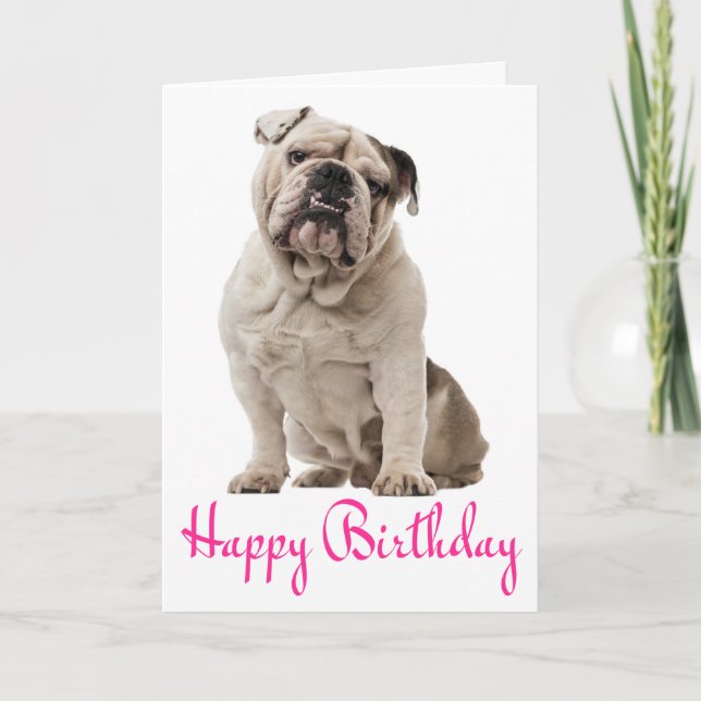 Tarjeta Pink Happy Birday English Bulldog Puppy Dog Card (Anverso)
