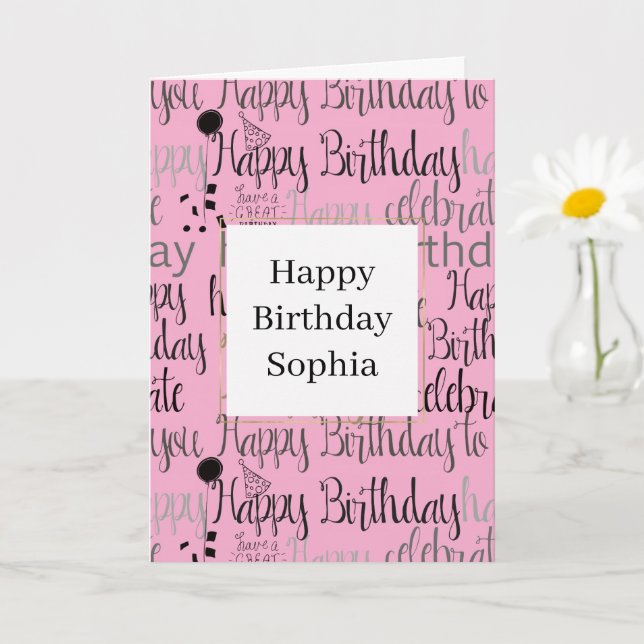 Tarjeta Pink Happy Birthday (Planta pequeña)