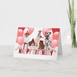 Tarjeta Pink Happy Birthday Dogs Trendy
