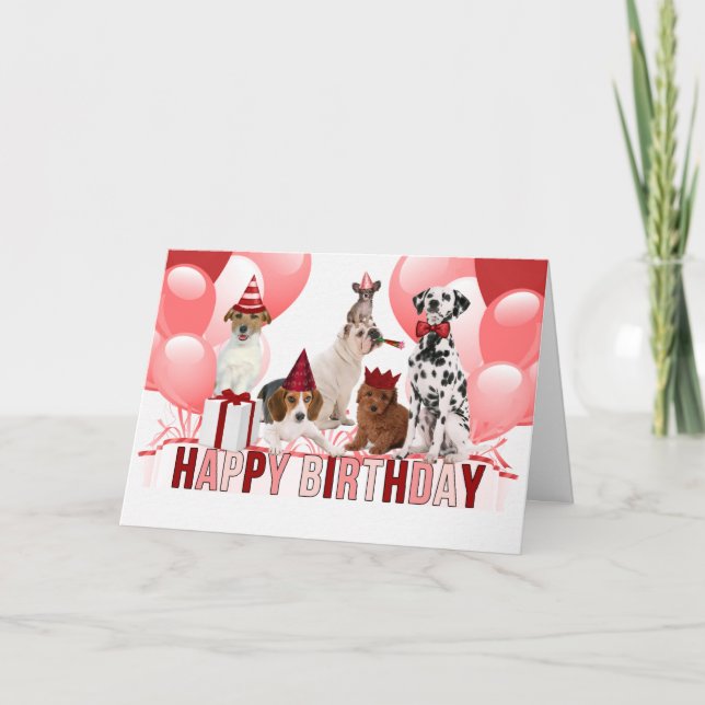 Tarjeta Pink Happy Birthday Dogs Trendy (Anverso)