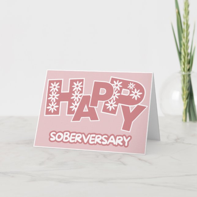 Tarjeta Pink Happy Soberverser, Aniversario de la Sobrieda (Anverso)