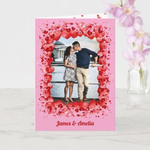 Tarjeta Pink Happy Valentine Day Photo Romantic Hearts