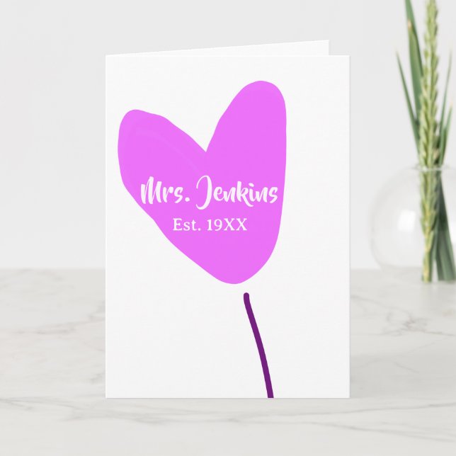 Tarjeta Pink heart balloon Mrs add name est. Add year love (Anverso)