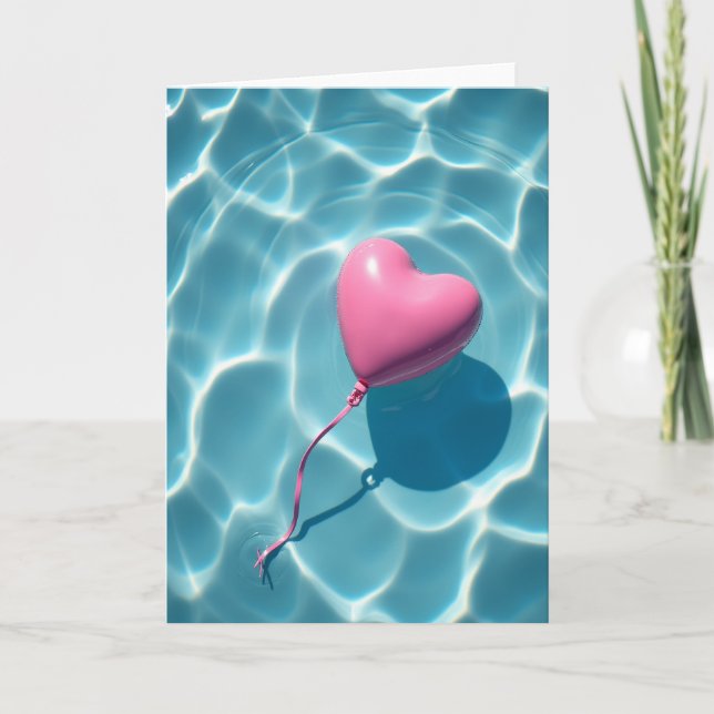 Tarjeta Pink Heart Balloon Summer Card (Anverso)