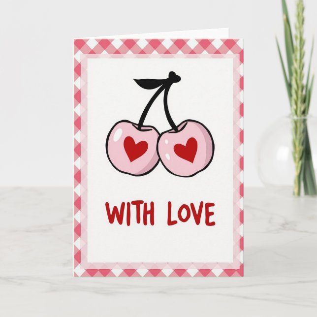 Tarjeta Pink Hearts Cherries Love Card (Anverso)