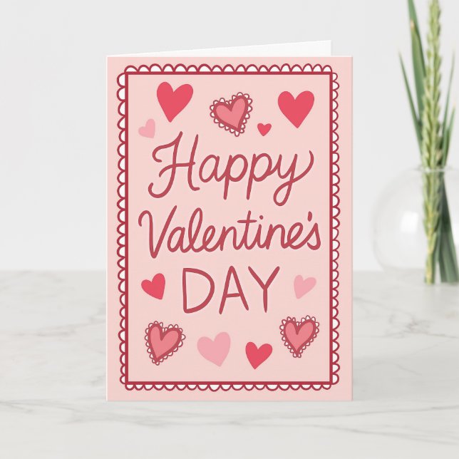 Tarjeta Pink Hearts Happy Valentines Day Greeting (Anverso)