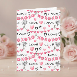 Tarjeta Pink Hearts Love Doodle Script Pattern Valentine's