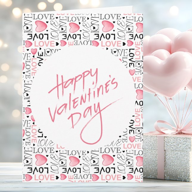 Tarjeta Pink Hearts Love Typography Happy Valentine's Day (Subido por el creador)