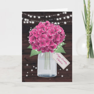 Tarjeta Pink Hydrangea Rústica Hermana Floral Cumpleaños