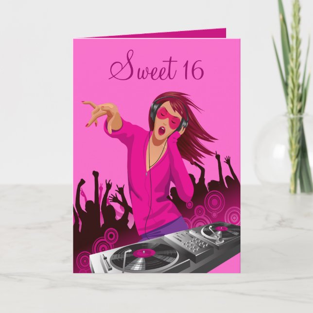 Tarjeta Pink Lady DJ Dulces 16 (Anverso)